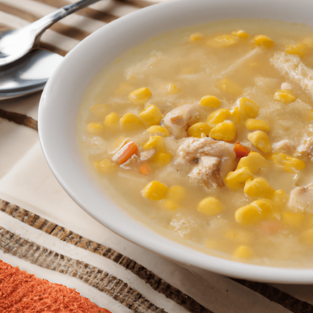 Delicious Chicken, Corn and Pasta Soup Representation of a cookedDelicious Chicken, Corn and Pasta Soup