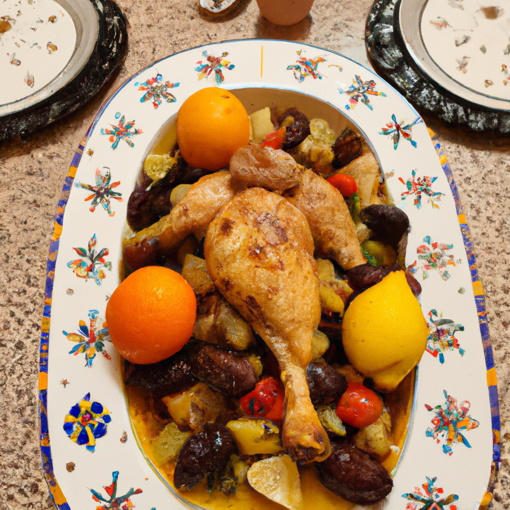 Delicious Moroccan Chicken with Fruits Representation of a cookedDelicious Moroccan Chicken with Fruits