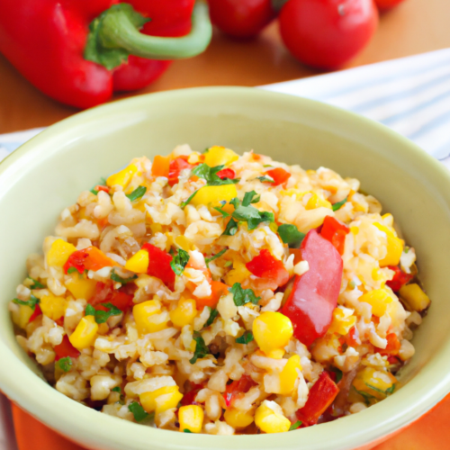 Pearl Barley, Corn, Red Pepper and Green Onion Pilaf Representation of a cookedPearl Barley, Corn, Red Pepper and Green Onion Pilaf