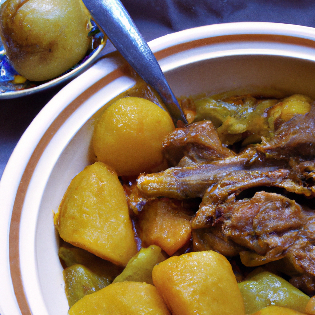 Lamb and Pear Tagine (Morocco): A Savory and Healthy Dish Representation of a cookedLamb and Pear Tagine (Morocco): A Savory and Healthy Dish